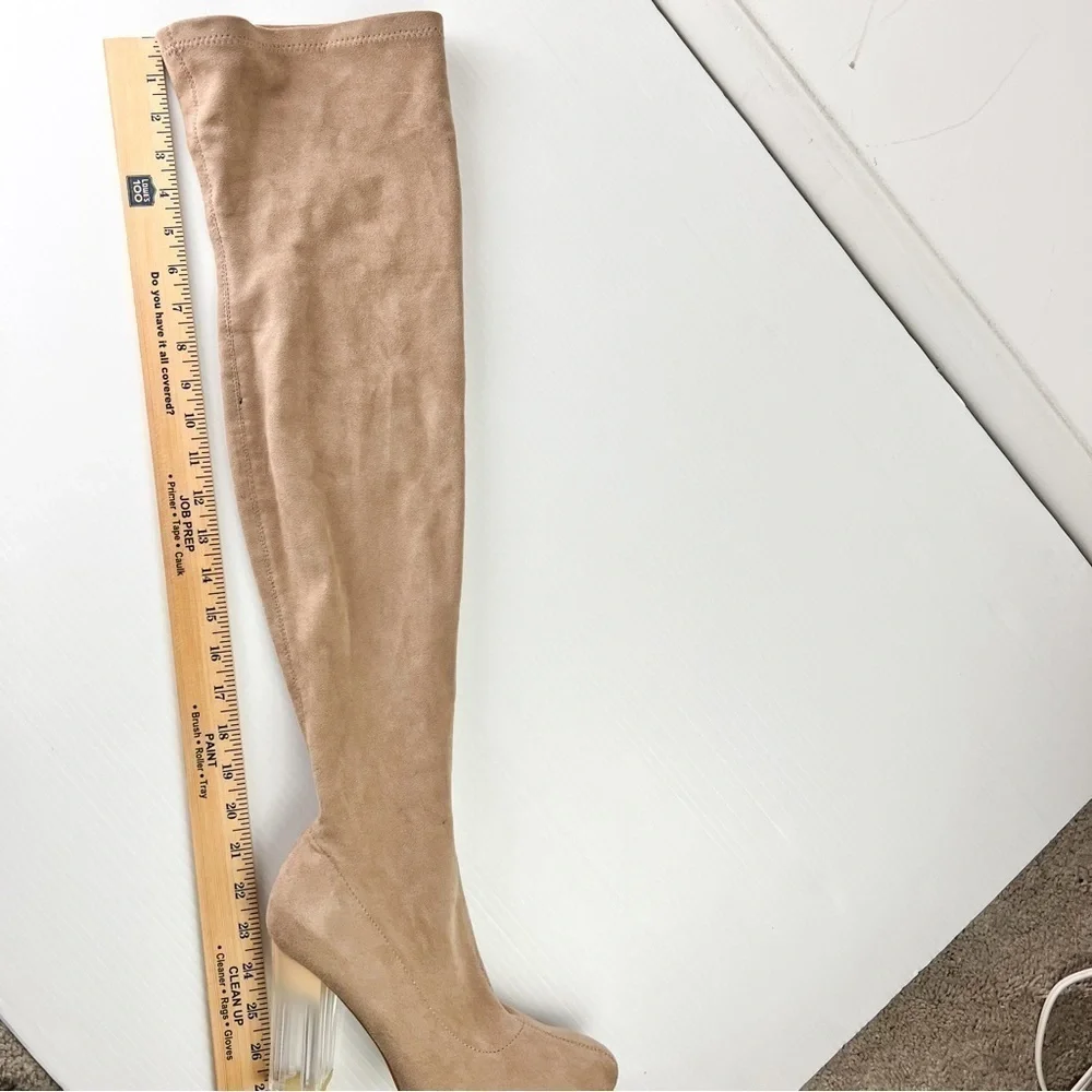 Truffle Collection Boots womens 8.5 Tan Knee High Theda Clear Heel Pull On